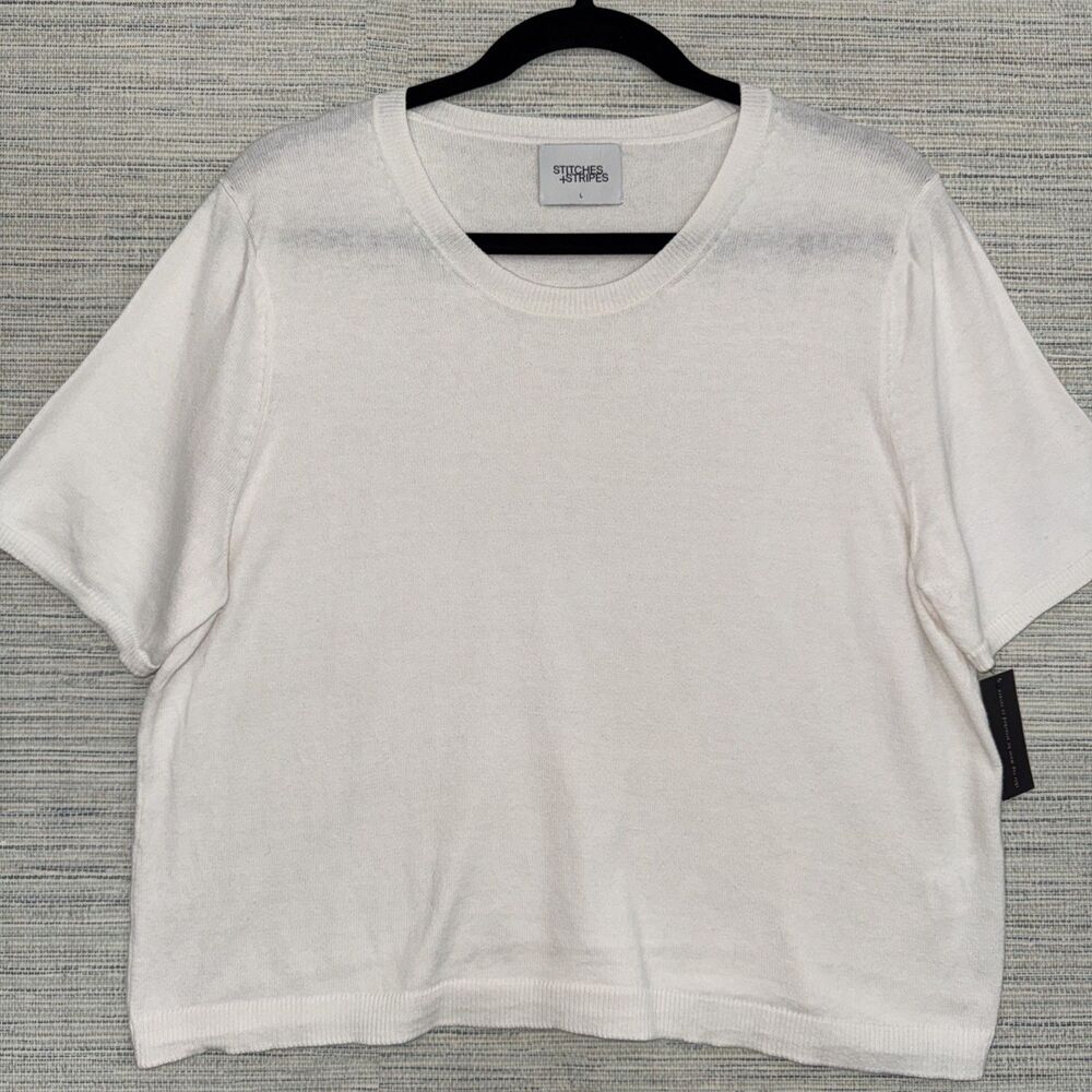 Revolve Stitches & Stripes White Summer Cropped Sweater Size Large